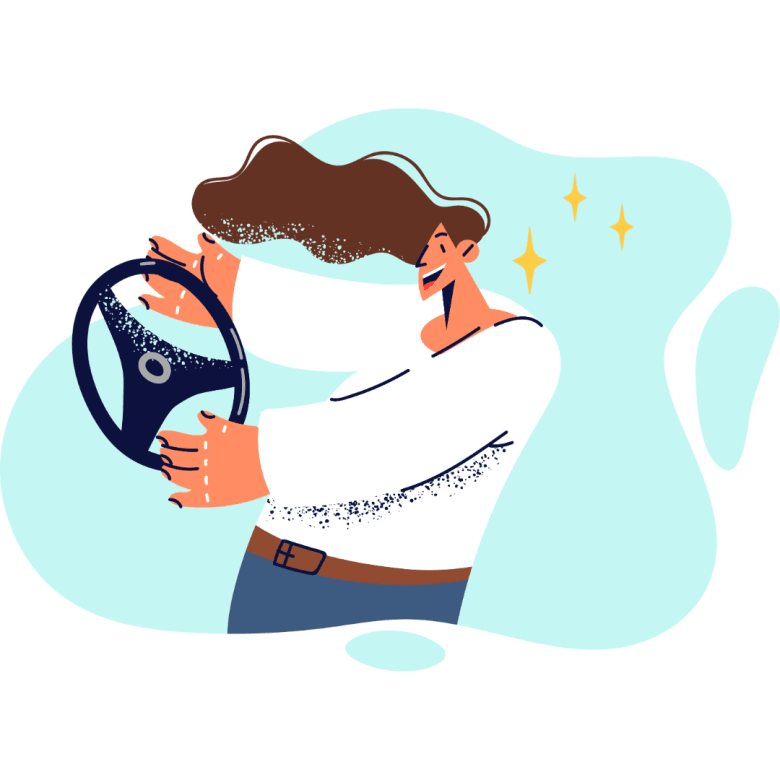 Ilustración de una persona conduciendo un coche descapotable